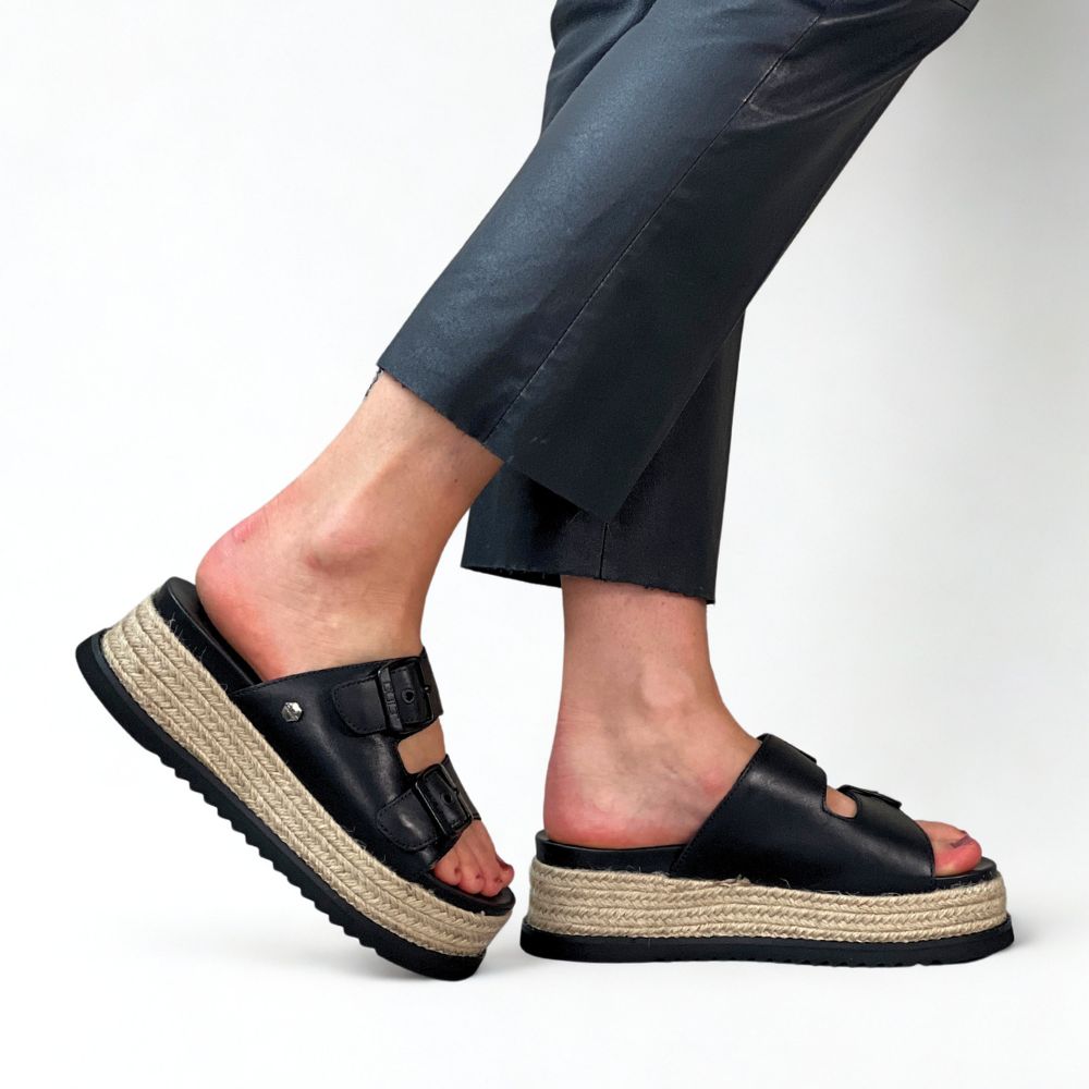 bastsåle svarte espadrillos