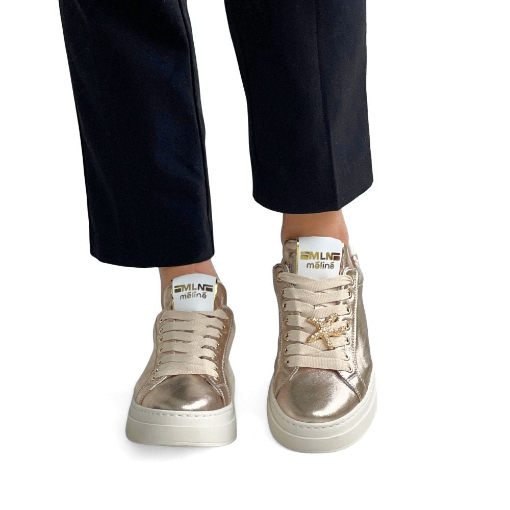Gull chunky sneakers til dame i skinn