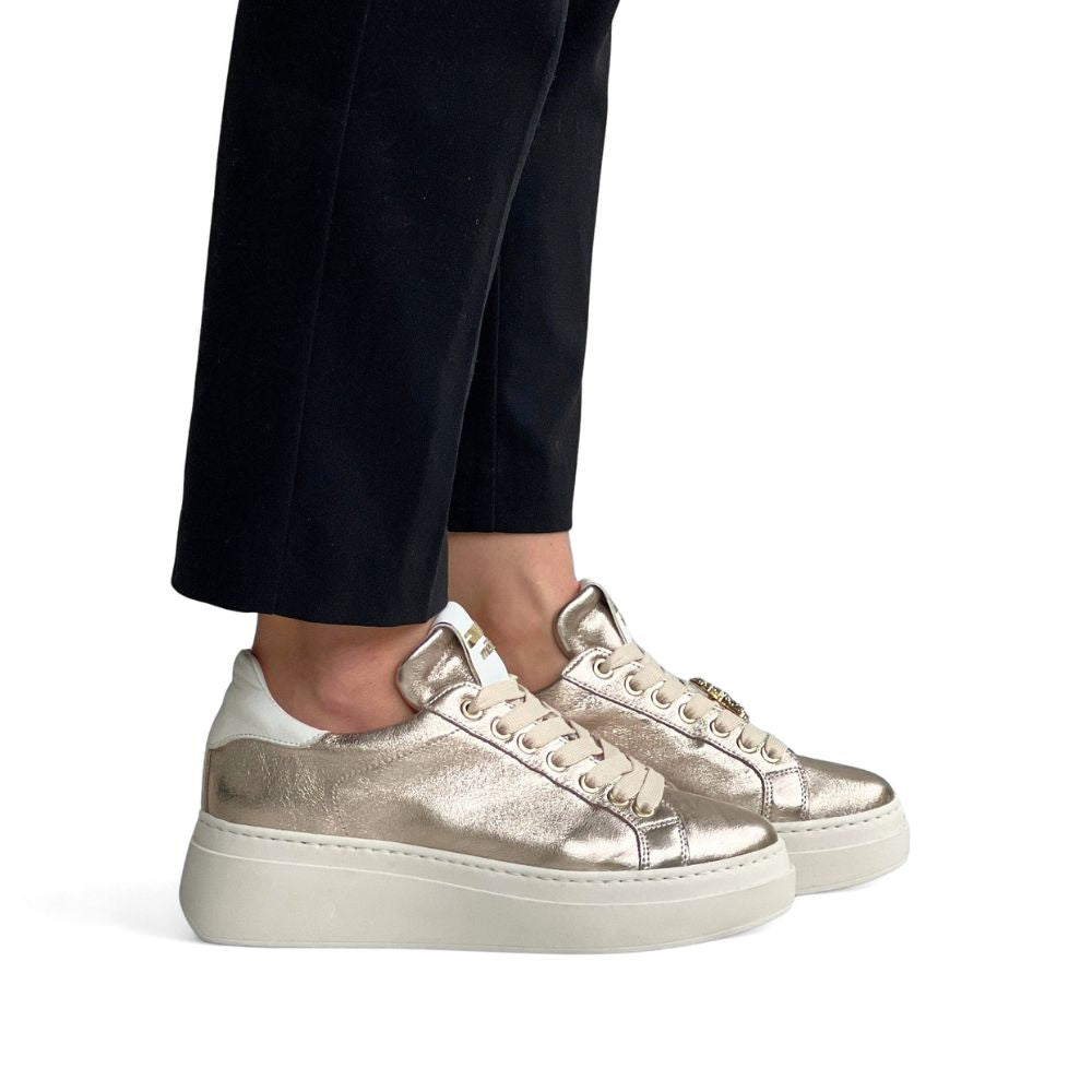 Gull chunky sneakers til dame i skinn