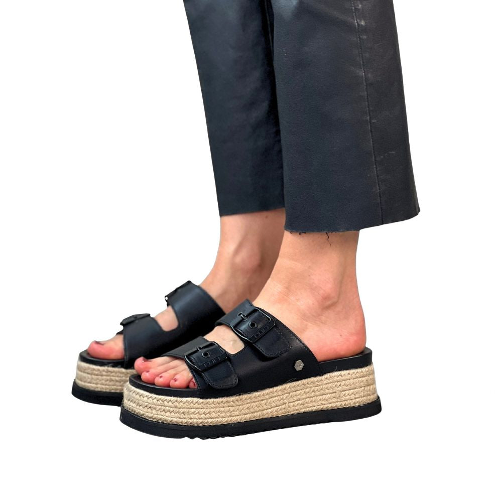 Svarte chunky sandaler til dame med platåsåle og justerbare spenner