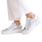 Sølv chunky sneakers til dame i skinn